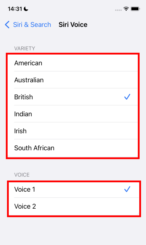 Select an accent and a voice